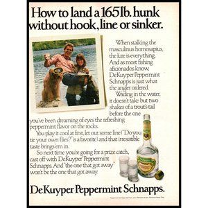 1984 Dekuyper Peppermint Schnapps Vintage Print Ad Dog Swim Mask Fishing Photo